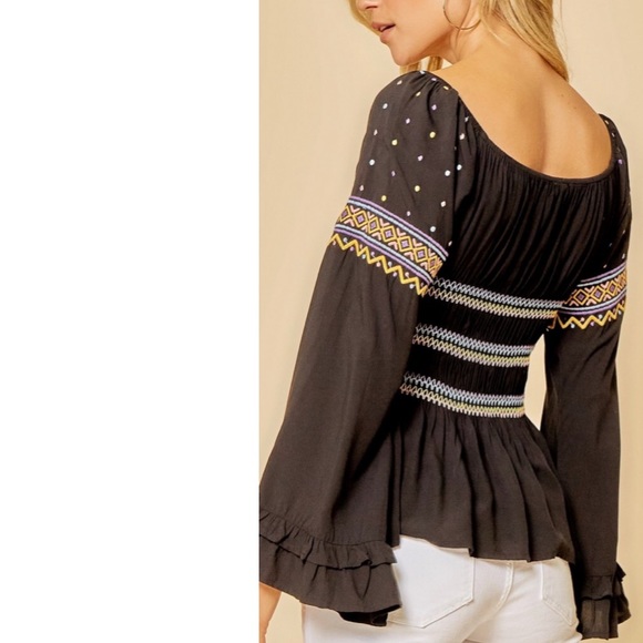 Smocked and embroidered top - Picture 3 of 4